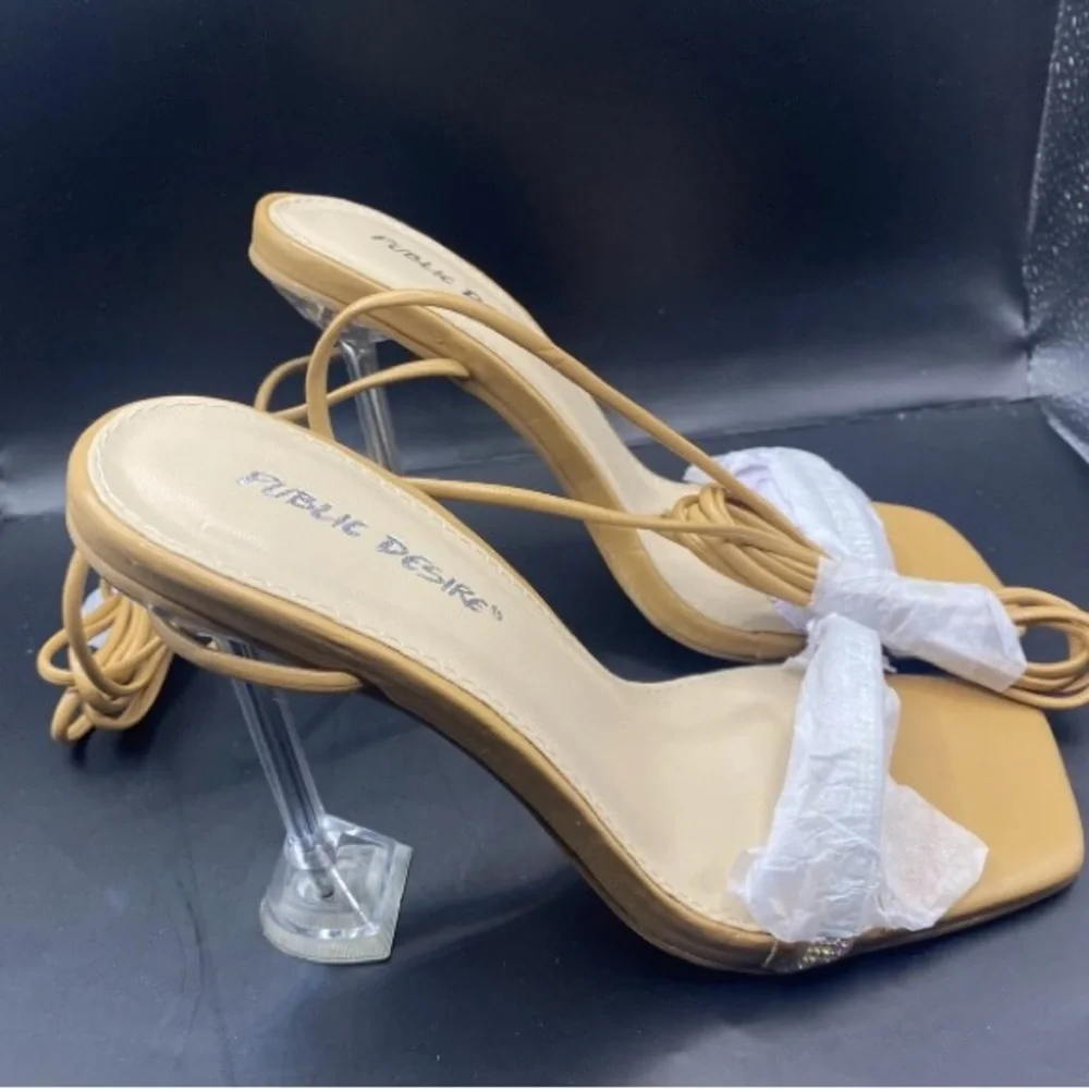 Public Desire- Fawn Heel Sandals w/Ankle Tie- Women’s 7-Color: Beige-NEW!! - Picture 4 of 11